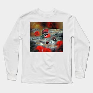 Red Flowers Growing on a Moon Surface Long Sleeve T-Shirt